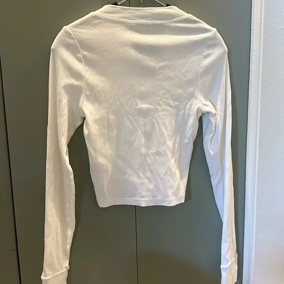 NSF Kye Crop Long Sleeve Henley In Soft White - Picture 5 of 5